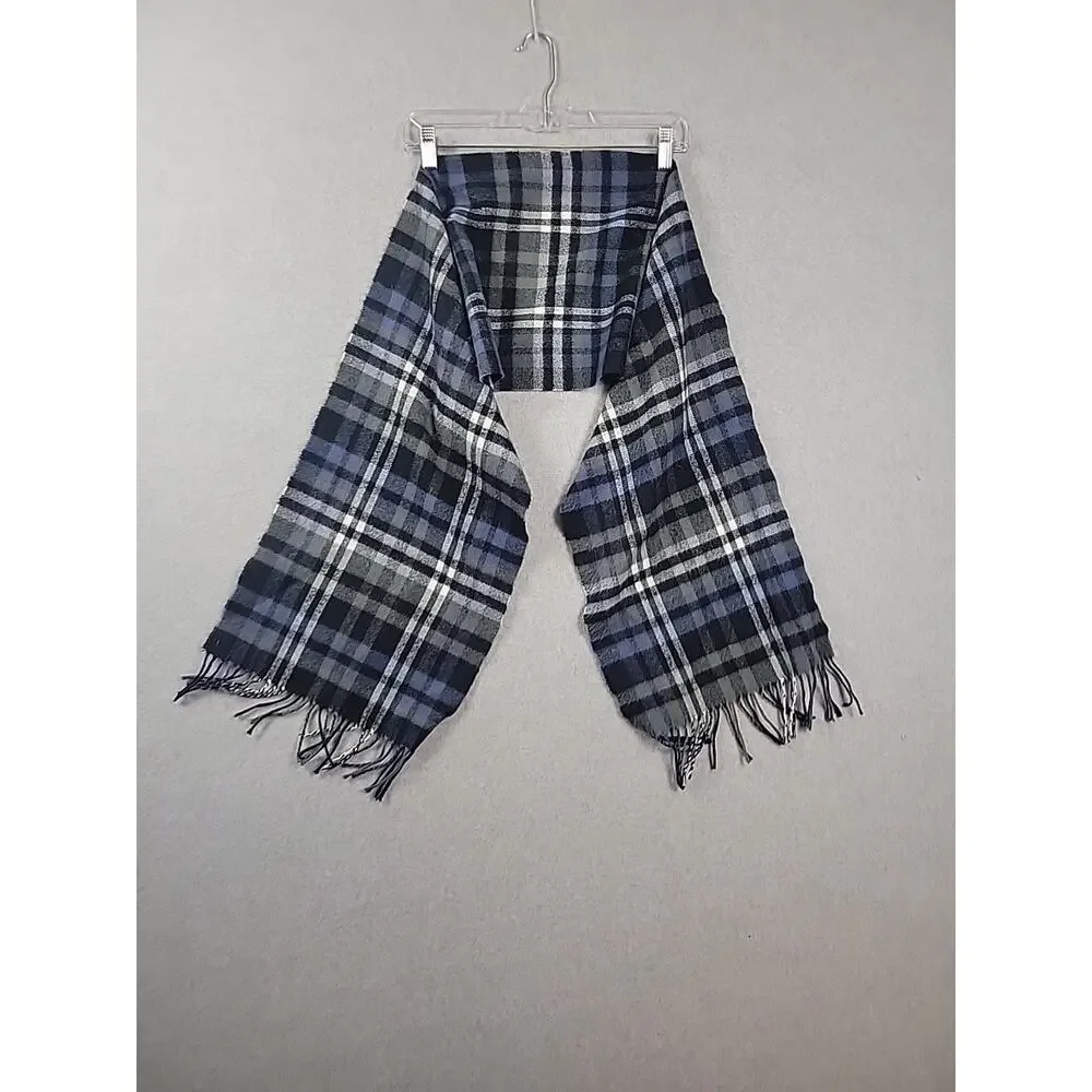 Better Than Cashmere Gray Plaid Fringed Unisex Scarf 68